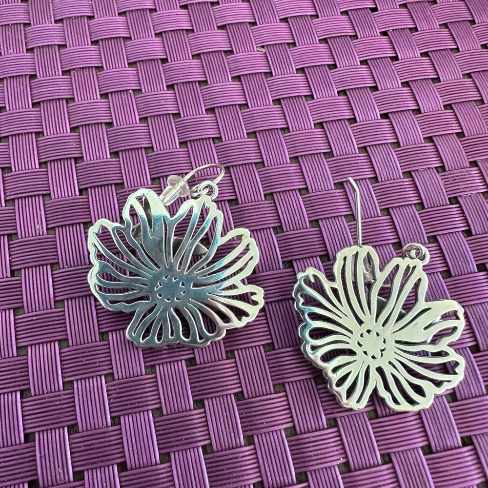 Brighton Silver Flower and Butterfly Drop Earrings - Picture 4 of 5